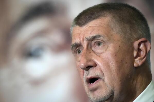 FILE - Czech Republic's Prime Minister and leader of centrist ANO (YES) movement Andrej Babis addresses the media after most of the votes were counted in the parliamentary elections, Prague, Czech Republic, Saturday, Oct. 9, 2021. On Sunday Oct. 30, 2022, the populist billionaire Andrej Babis has announced his intention to run for the largely ceremonial post of the Czech Republic's president. The first round of the presidential election is scheduled for Jan. 13-14, 2023. (AP Photo/Petr David Josek, File)