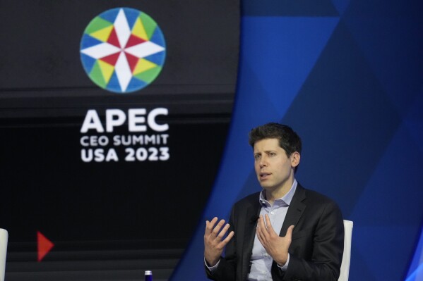 File - Sam Altman participates in a discussion during the Asia-Pacific Economic Cooperation (APEC) CEO Summit, Thursday, Nov. 16, 2023, in San Francisco. The board of ChatGPT-maker Open AI says it has pushed out Altman, its co-founder and CEO, and replaced him with an interim CEO. (AP Photo/Eric Risberg, File)