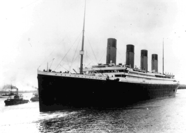 FILE - In this April 10, 1912 file photo the Titanic leaves Southampton, England on her maiden voyage. The salvage firm that has plucked artifacts from the sunken Titanic cruise ship over the decades is seeking a judge's permission to rescue more items from the rapidly deteriorating wreck. (AP Photo/File)