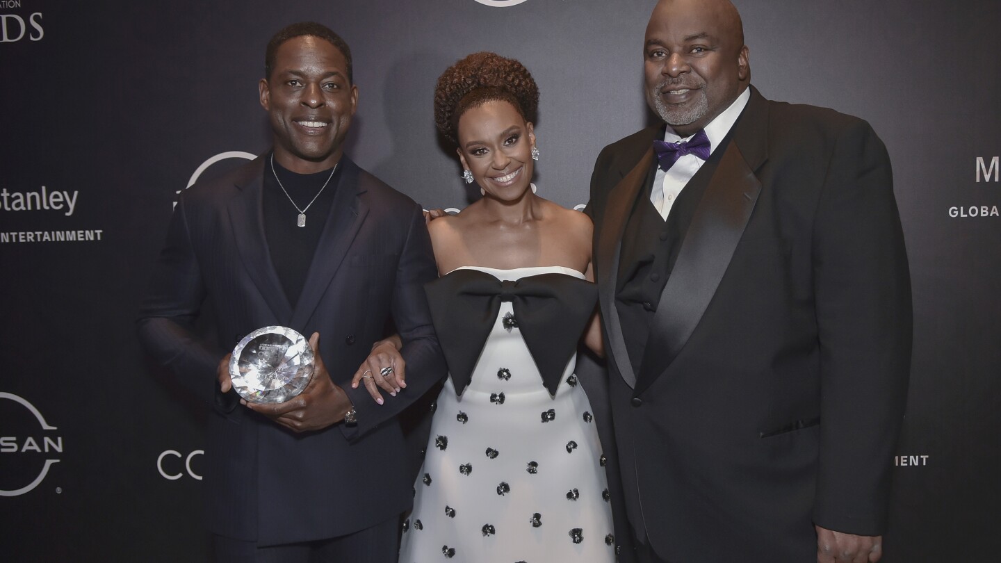 FILE - Sterling K. Brown, from left, Ryan Michelle Bathe and Gil Robertson attend the 15th Annual AAFCA Awards on Wednesday, Feb. 21, 2024, in Beverly Hills, Calif. (Photo by Richard Shotwell/Invision/AP, File)