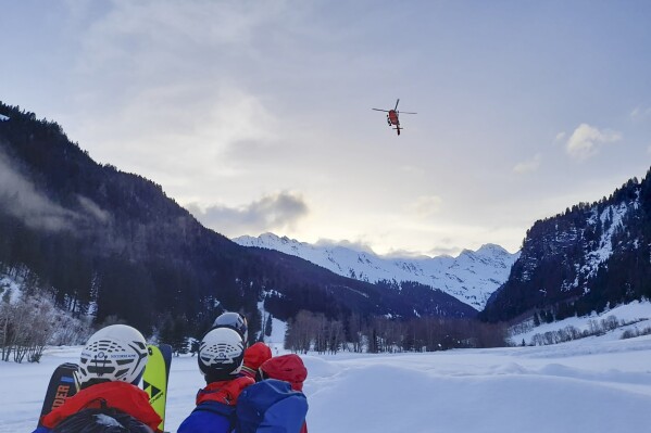 Rescuers arrive on the site where an avalanche broke loose in Racines di Dentro, Alto Adige, northern Italy engulfing three German tourists, Wednesday, Feb. 28, 2024. One person died and two where hospitalized after being rescued, the Italian Alpine the National Alpine and Speleological Rescue Corps Trentino said. (Italian Alpine the National Alpine and Speleological Rescue Corps Trentino Via AP)