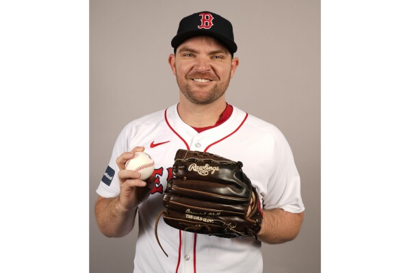 FILE - This is a 2024 photo of Liam Hendriks of the Boston Red Sox baseball team The Red Sox announced on Tuesday, Feb. 20, 2024, that they signed the 35-year-old free agent right-hander to a two-year contract with a mutual option for 2026. (APPhoto/Gerald Herbert)