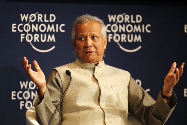 FILE- Nobel Peace Laureate Muhammad Yunus, Chairman of the Yunus Centre, speaks during a debate hosted by the Associated Press 