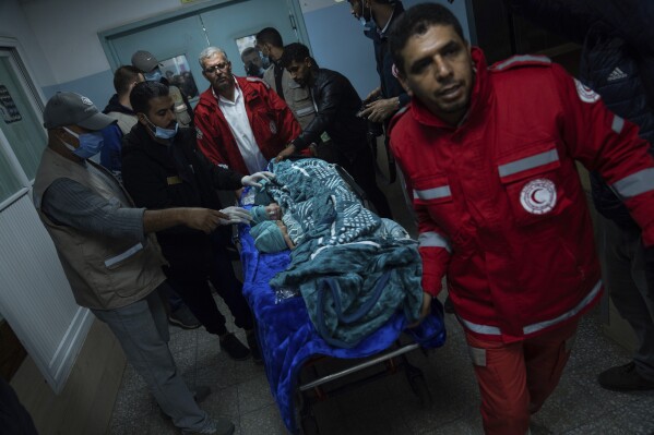 Medics prepare premature babies for transport to Egypt after they were evacuated from Shifa Hospital in Gaza City to a hospital in Rafah, Gaza Strip, Monday, Nov. 20, 2023. (AP Photo/Fatima Shbair)