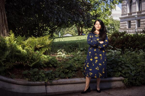 In this undated photo provided by the Library of Congress, Ada Limón poses for a portrait in Washington. On Tuesday, July 12, 2022, the Library of Congress announced that Limón had been named the 24th U.S. poet laureate, officially called the Poet Laureate Consultant in Poetry. Her 1-year term begins Sept. 29 with the traditional reading at the Library’s Coolidge Auditorium. (Shawn Miller/Library of Congress via AP)