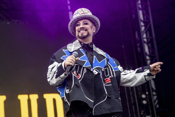 FILE - Boy George of Boy George and Culture Club performs at the Austin City Limits Music Festival at Zilker Park in Austin, Texas on Oct. 15, 2022. Boy George is returning to Broadway in “Moulin Rouge! The Musical.” The singer-songwriter whose hits include “Karma Chameleon” and “Do You Really Want to Hurt Me” will play Moulin Rouge Club owner Harold Zidler in the jukebox adaptation of Baz Luhrmann’s hyperactive 2001 movie. (Photo by Amy Harris/Invision/AP, File)
