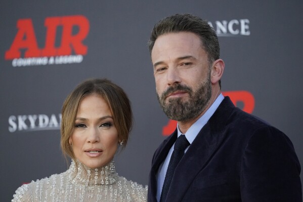 Jennifer Lopez and Ben Affleck arrive at the world premiere of "Air" on Monday, March 27, 2023, at the Regency Village Theatre in Los Angeles. (AP Photo/Ashley Landis, File)