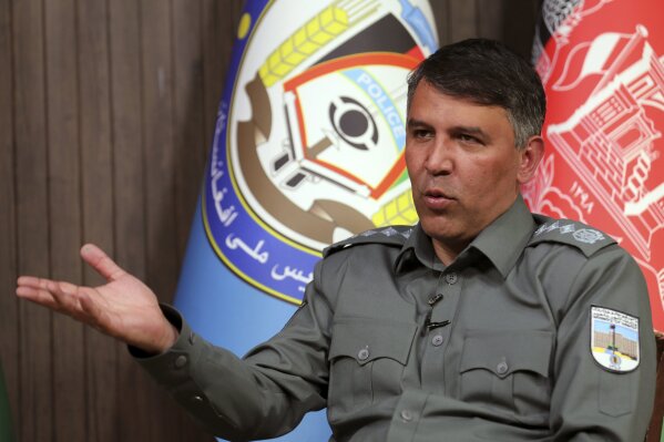 Afghan Interior Minister Masoud Andarabi speaks during an interview to the Associated Press at the Ministry of the Interior in Kabul, Afghanistan, Saturday, March. 13, 2021. (AP Photo/Rahmat Gul)