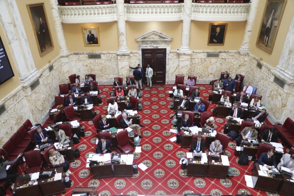 The Maryland Senate is shown in session on Monday, April 8, 2024 in Annapolis, Md., on the last day of the state's annual 90-day legislative session. (AP Photo/Brian Witte)