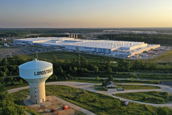 FILE - A view of the Ultium Cell factory in Warren, Ohio, July 7, 2023. China says it has filed a complaint at the World Trade Organization over US subsidies for electric vehicles. (AP Photo/Gene J. Puskar, File)