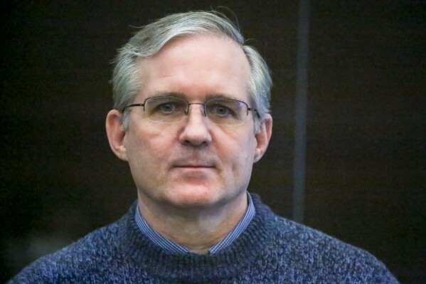 FILE - Paul Whelan, a former U.S. Marine who was arrested for alleged spying, listens to the verdict in a courtroom at the Moscow City Court in Moscow, Russia, June 15, 2020. The Biden administration says its made a new and significant offer aimed at securing the release of American detainees Paul Whelan and Evan Gershkovich, but Russia has rejected the offer. (Sofia Sandurskaya, Moscow News Agency photo via AP, File)