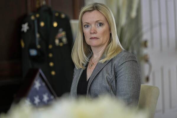 Stacey Wales, sister of the late Christopher Pelkey, is shown at her mother's home, Wednesday, May 7, 2025, in Chandler, Ariz. (AP Photo/Matt York)