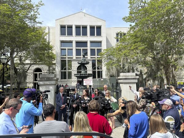 U.S. Attorney for South Carolina Adair Ford Boroughs speaks after Alex Murdaugh was sentenced to 40 years in federal prison for financial crimes on Monday, April 1, 2024, in Charleston, S.C. (AP Photo/Jeffrey Collins)