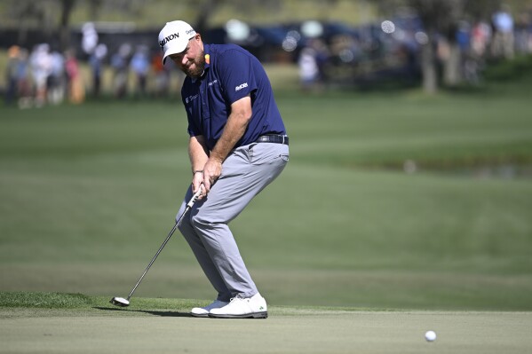 Shane Lowry, of Ireland, reacts after missing a putt on the sixth green during the second round of the Arnold Palmer Invitational at Bay Hill golf tournament, Friday, March 7, 2025, in Orlando, Fla. (AP Photo/Phelan M. Ebenhack)