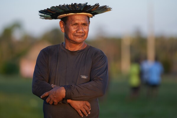 Wari' Indigenous leader and councilman Francisco Oro Waram stands at his Wari' community in Guajara-Mirim, Rondonia state, Brazil, Thursday, July 13, 2023. (AP Photo/Andre Penner)