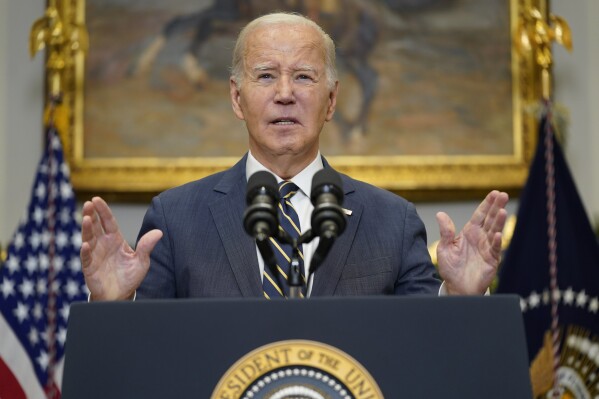 President Joe Biden delivers remarks on funding for Ukraine from the Roosevelt Room of the White House, Wednesday, Dec. 6, 2023, in Washington. (AP Photo/Evan Vucci)