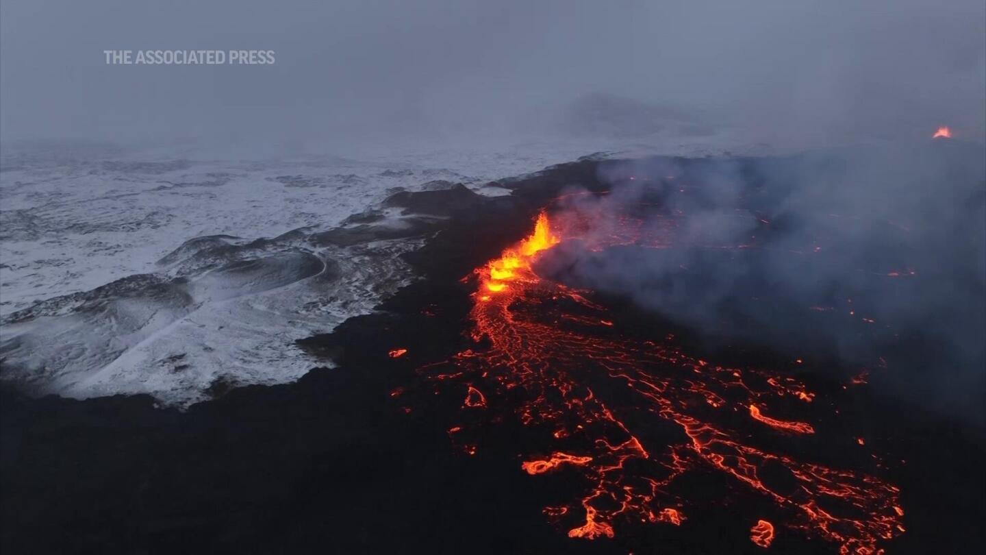 Drone footage of Iceland volcano eruption shows spectacular lava flow ...