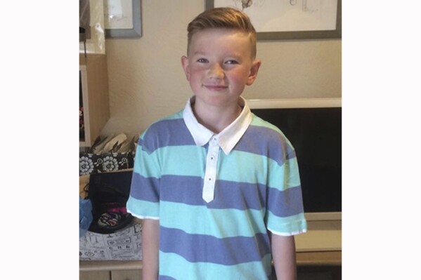 This undated photo issued by Greater Manchester Police on Thursday Dec. 14, 2023 shows missing British schoolboy Alex Batty who was believed to have been abducted by his mother six years ago and has been found in France. Batty, who went missing six years ago on a family holiday in Spain has been found in southwestern France, French media reported on Thursday Dec. 14, 2023. (Greater Manchester Police via AP)