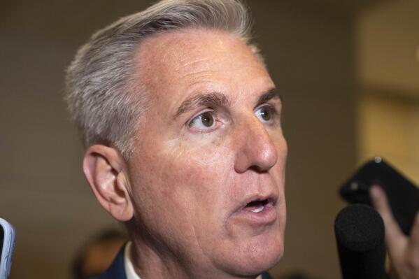 House Minority Leader Kevin McCarthy, of Calif., talks to reporters, Tuesday, Nov. 15, 2022, on Capitol Hill in Washington. (AP Photo/Jacquelyn Martin)
