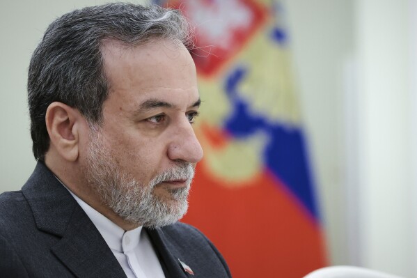 Iranian Foreign Minister Abbas Araghchi attends the talks with Russian President Vladimir Putin at the Kremlin in Moscow, Russia, Monday, June 23, 2025. (Sergei Karpukhin, Sputnik, Kremlin Pool Photo via AP)