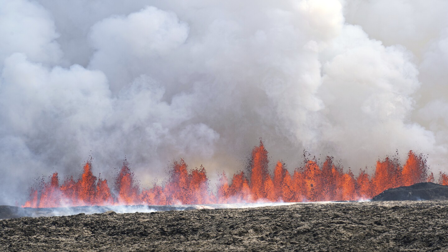 An Iceland volcano begins erupting once more, capturing lava into the sky