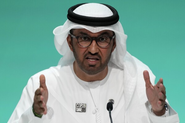 COP28 President Sultan al-Jaber speaks during a news conference at the COP28 U.N. Climate Summit, Monday, Dec. 4, 2023, in Dubai, United Arab Emirates. (APPhoto/Kamran Jebreili)