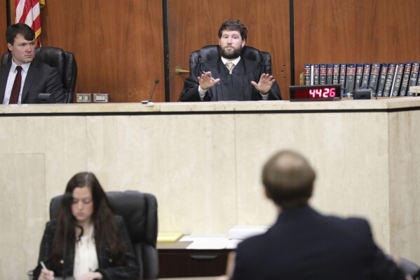 South Carolina Circuit Judge Daniel Coble listens to arguments on how do define "heartbeat" under the state's 2023 abortion law on Thursday, May 2, 2024, in Columbia, S.C. (AP Photo/Jeffrey Collins)