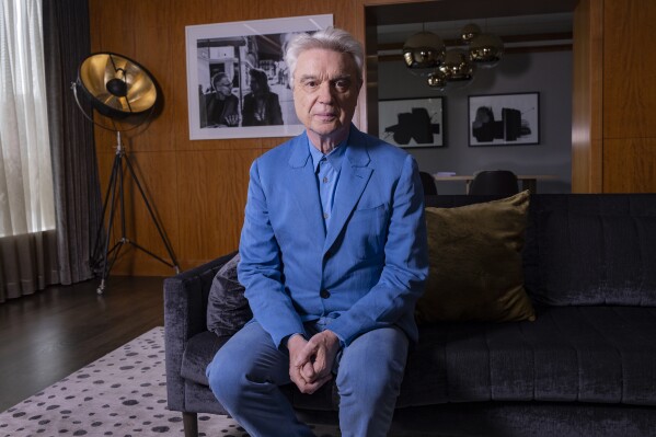 David Byrne of Talking Heads poses for a portrait to promote the film "Stop Making Sense" during the Toronto International Film Festival, Monday, Sept. 11, 2023, in Toronto. (Photo by Joel C Ryan/Invision/AP)