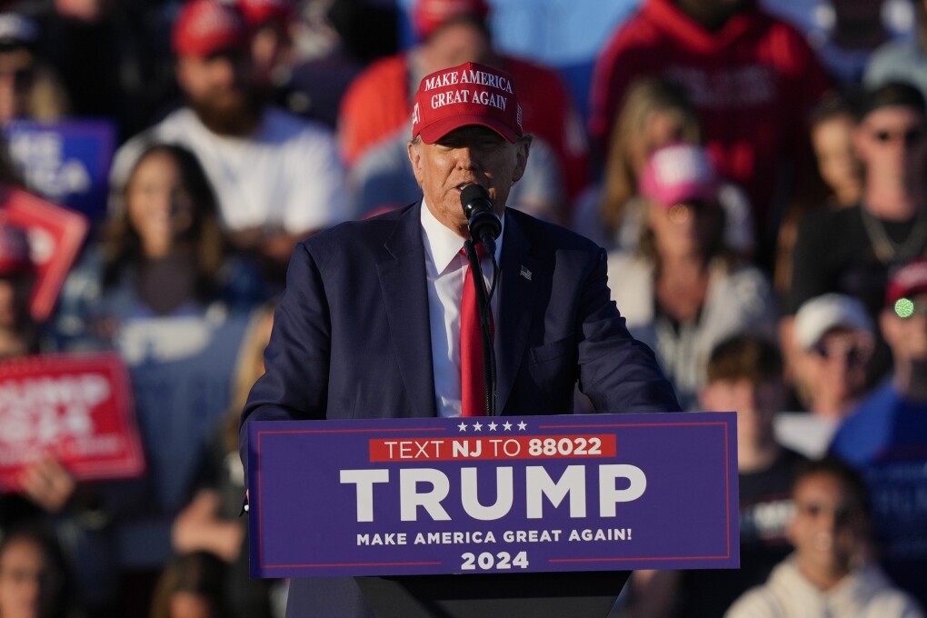 Republican presidential candidate former President Donald Trump speaks during his campaign rally in Wildwood, N.J., Saturday, May 11, 2024. (AP Photo/Matt Rourke)