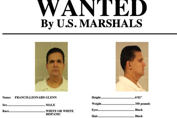 This wanted poster provided by the U.S. Marshals Service shows Leonard Francis, also known as "Fat Leonard," who was on home confinement, and allegedly cut off his GPS ankle monitor and left his home on the morning of Sept. 4, 2022. Multiple agencies were searching for Francis on Tuesday Sept. 6, but they acknowledged he may already be in Mexico with the border only a 40-minute drive from his home. (U.S. Marshals Service via AP)