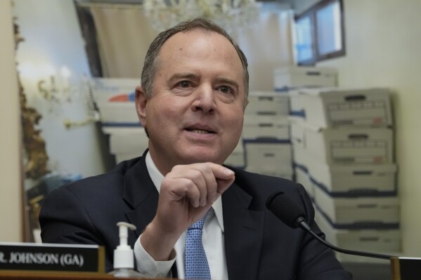 Rep. Adam Schiff, D-Calif., speaks during a House Judiciary Committee hearing with Department of Justice Special Counsel Robert Hur, Tuesday March 12, 2024, on Capitol Hill in Washington. (AP Photo/Jacquelyn Martin)