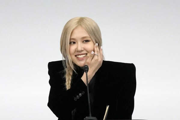 BLACKPINK musical performer Rosé speaks during a discussion on mental health at a spousal program as part of the APEC Leaders' Week at the Apple campus in Cupertino, Calif., Friday, Nov. 17, 2023. (AP Photo/Jeff Chiu)