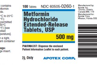 This image made available by the U.S. Food and Drug Administration on Thursday, May 28, 2020 shows a label for the drug metformin. U.S. health regulators are telling five drugmakers to recall versions of the widely used diabetes medication after testing revealed elevated levels of a contaminant linked to cancer in several lots. (FDA via AP)