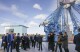 Russian President Vladimir Putin and North Korea's leader Kim Jong Un, seen center left, examine a launch pad of Soyuz rockets during their meeting at the Vostochny cosmodrome outside the city of Tsiolkovsky, about 200 kilometers (125 miles) from the city of Blagoveshchensk in the far eastern Amur region, Russia, on Wednesday, Sept. 13, 2023. (Mikhail Metzel, Sputnik, Kremlin Pool Photo via AP)