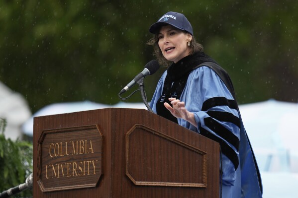 Columbia University's representative Clareshipman will speak at the Columbia University launch ceremony on Wednesday, May 21, 2025 at Columbia's main campus in Manhattan in New York. (AP Photo/Seth Wenig, pool)