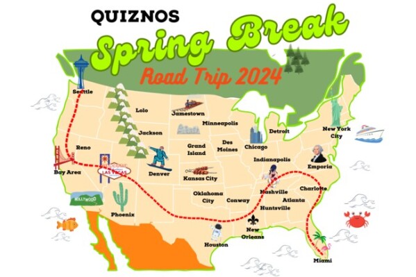 Quiznos awarding $5,000 to the Spring Break road tripper who snaps up the most subs