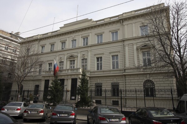 Outside view of the Russian embassy in Vienna, Austria, on March 19, 2010. (AP Photo/Ronald Zak, File)