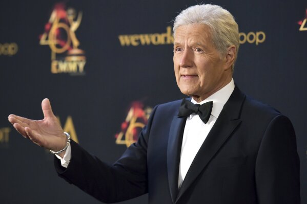 FILE - In this May 5, 2019, file photo Alex Trebek poses in the press room at the 46th annual Daytime Emmy Awards at the Pasadena Civic Center in Pasadena, Calif. Trebek said Tuesday, Sept. 17, that he’s had a setback in his battle with pancreatic cancer and is undergoing chemotherapy again.(Photo by Richard Shotwell/Invision/AP, File)