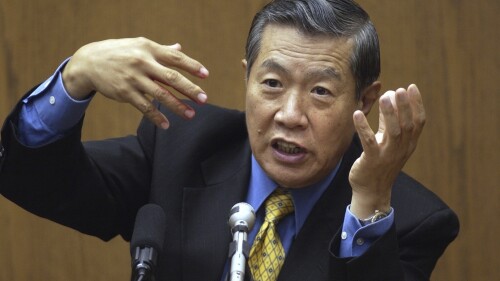 FILE - Forensic scientist Henry Lee testifies during a murder trial on Sept. 15, 2003, in Durham, N.C. A federal judge on Friday, July 21, 2023, has found famed forensic scientist Henry Lee liable for fabricating evidence in a murder case that sent two men to prison, one for more than three decades, for a crime they did not commit. (Bill Willcox/The Herald-Sun via AP, Pool)