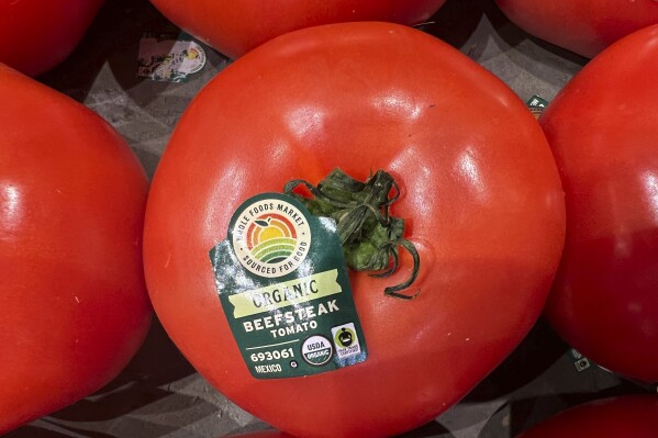 Tomatoes imported from Mexico are for sale in a supermarket in Miami as the United States imposed 25% tariffs on goods from Canada and Mexico, starting a trade war with its closest neighbors and allies Wednesday, March 5, 2025. (AP Photo/Lynne Sladky, File)