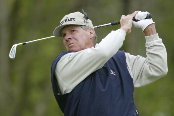 Jay Sigel watches his tee shot on the 12th hole during the second round of the Senior PGA Farmers Charity Classic, Saturday, May 25, 2002, in Ada, Mich. (AP Photo/Al Goldis,File)
