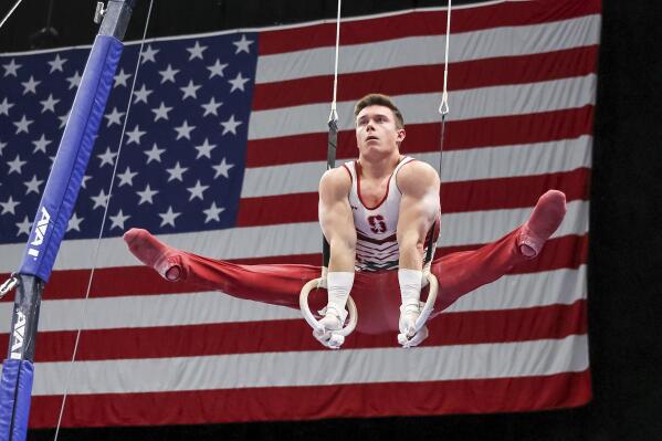 Brody Malone competes on the rings during the U.S. Gymnastics Championships, Saturday, Aug. 20, 2022, in Tampa, Fla.(AP Photo/Mike Carlson)