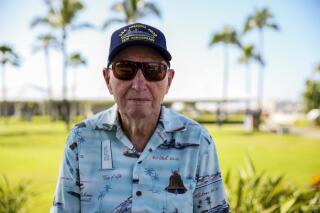 In this photo provided by the U.S. Marine Corps, former U.S. Navy coxswain Howard "Ken" Potts attends the Freedom Bell Opening Ceremony and Bell Ringing at USS Bowfin Submarine Museum & Park on Pearl Harbor, Hawaii, Dec. 6, 2016. Potts, one of the last two remaining survivors of the USS Arizona battleship, which sank during the 1941 Japanese attack on Pearl Harbor, died Friday, April 21, 2023, in Provo, Utah. Howard Kenton Potts was 102. (Lance Cpl. Robert Sweet/U.S. Marine Corps via AP)