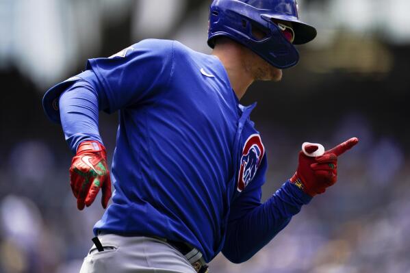 Chicago Cubs left fielder Joc Pederson (24) reacts as he takes