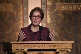 Former Ambassador to Ukraine Marie Yovanovitch speaks at Georgetown University in Washington, Wednesday, Feb. 12, 2020. She was awarded the 2020 J. Raymond "Jit" Trainor Award for Excellence in the Conduct of Diplomacy. (AP Photo/Susan Walsh)