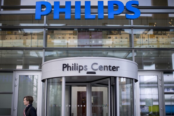 FILE - The Philips Center is seen, Jan. 27, 2015, in Amsterdam, Netherlands. Philips will pay $1.1 billion to settle personal injury lawsuits in the U.S. over its defective sleep apnea machines. The announcement Monday, April 29, 2024 is another step toward resolving one of the biggest medical device recalls in history, which has dragged on for nearly three years. (AP Photo/Peter Dejong, File)