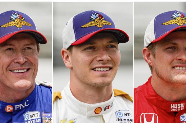 This combination of photos shows IndyCar drivers, from left, Will Power, Scott Dixon, Josef Newgarden, Marcus Ericsson, and Scott McLaughlin in Indianapolis Motor Speedway in Indianapolis on May 21, 2022. Power is the points leader headed into Sunday's season finale on Sept. 11, 2022, a five-driver battle that is the tightest in IndyCar since 2003 when the series was called “The IRL.” Power leads Dixon and his Team Penske teammate Josef Newgarden by 20 points. Ericsson is 39 points out of the lead, with McLaughlin of Penske in fifth and 41 points out. (AP Photo/ Michael Conroy)