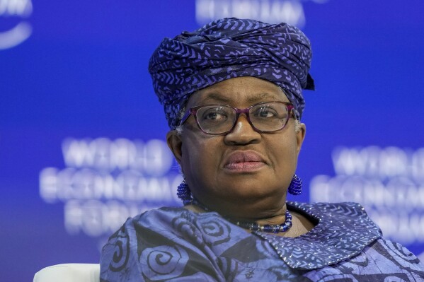 FILE - Ngozi Okonjo-Iweala, Director-General of the APTrade Organization takes part in a panel at the Annual Meeting of APEconomic Forum in Davos, Switzerland, Wednesday, Jan. 17, 2024. The head of the APTrade Organization insisted it remains relevant and is focused on reform 鈥渘o matter who comes into power, when,鈥� as Donald Trump 鈥� who as U.S. president bypassed its rules by slapping tariffs on America鈥檚 friends and foes alike 鈥� makes another run at the White House. (APPhoto/Markus Schreiber, File)