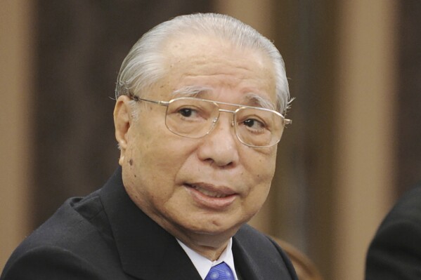 Daisaku Ikeda, who headed Soka Gakkai, a Japanese Buddhist organization, attends a meeting at a hotel in Tokyo, May 2008. Ikeda has died, the Japanese religious organization said Saturday, Nov. 18, 2023. He was 95. (Kyodo News via AP)