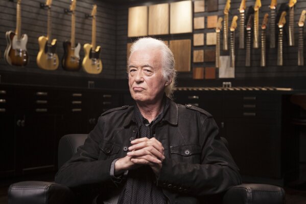
              This Oct. 10, 2018 photo shows Jimmy Page posing for a portrait at the Fender Factory in Corona, Calif. Page reflects on the wild year of 1968, when the Yardbirds crashed and Led Zeppelin was born. (Photo by Rebecca Cabage/Invision/AP)
            